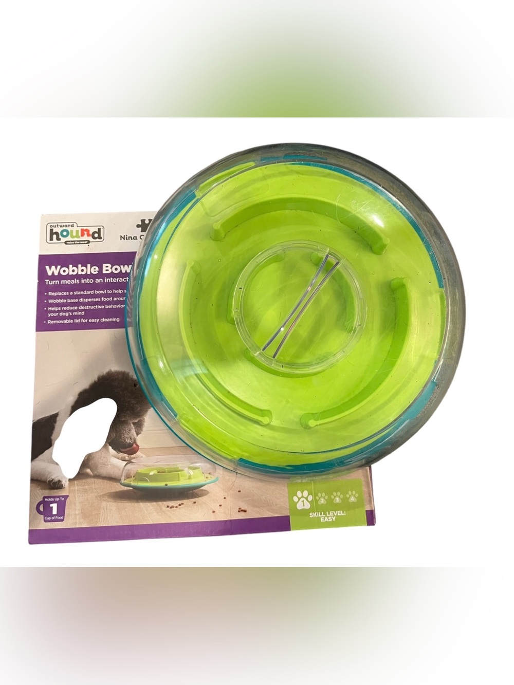Outward Hound Wobble Bowl Dog Toy - Green and Clear
